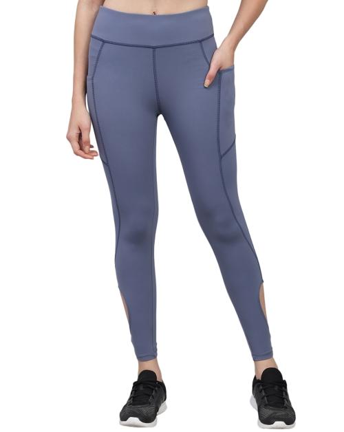 FIT YOGI Women Charcoal Blue High Waist Gym Wear/Yoga Wear Ankle Length Leggings-Medium