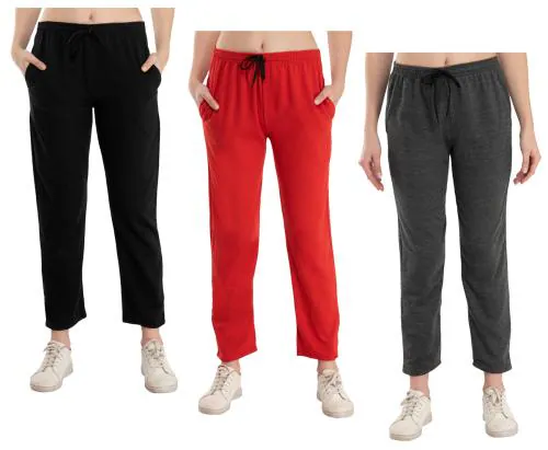 IndiWeaves Women Solid Fleece Warm Lower Trackpants for Winter Wear (Pack of 3) Multicolor