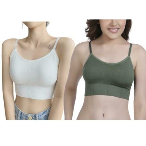 Fshway Women's Sports Bra Cotton & Spandex Lightly Padded Wire Free Everday Slip on Bra Fitness Free Size (Best for 28 to 34 Size,B Cup) Combo Pack of 2