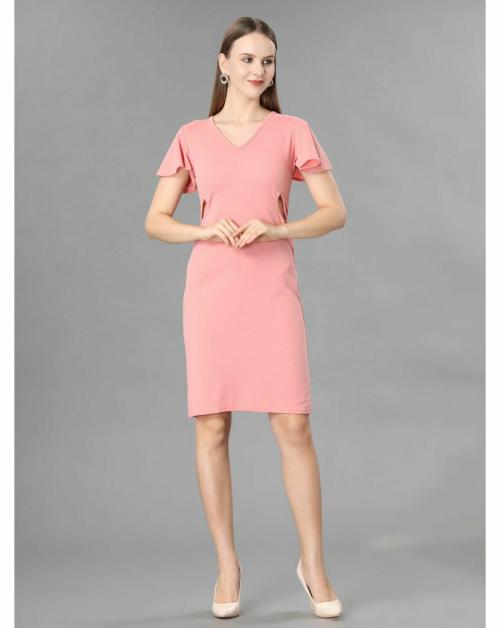 Westhood Women Pink Self Design Lycra Blend Bodycon Dress - M