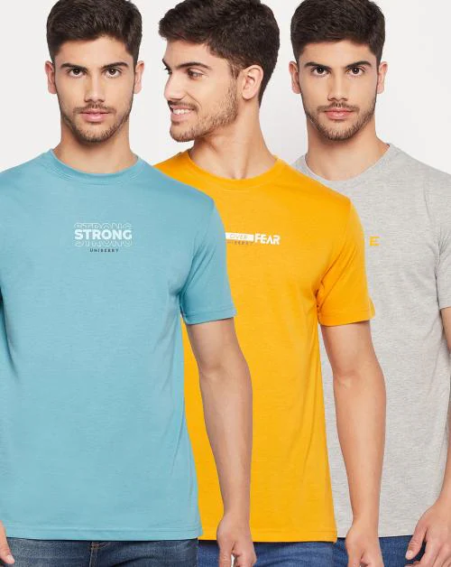 UNIBERRY Men's Cotton Half Sleeve Pack of 3 Printed Round Neck T-shirt