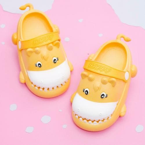 Yellow Bee Cow Detailed Clogs for Girls- Yellow
