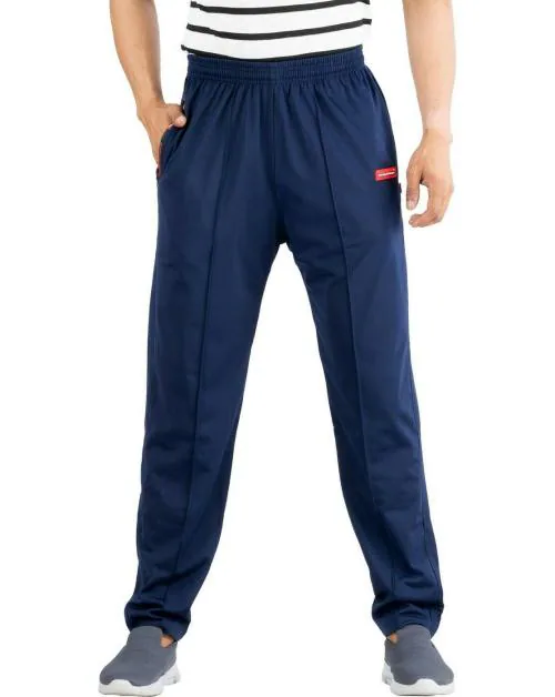Carltron Men Blue Solid Cotton Blend Track Pants