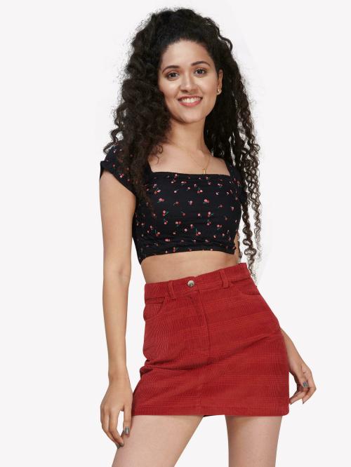 VASTRADO Women Black Pure Cotton Printed Crop Top tops