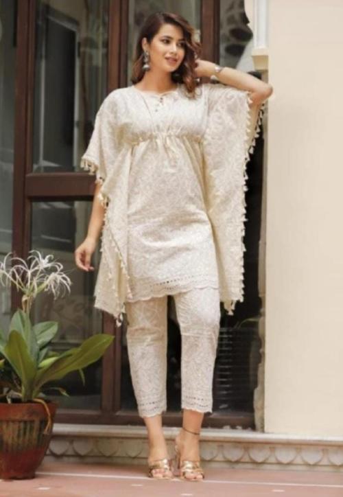 Feauty Chikan Cotton Kraftan With Pant