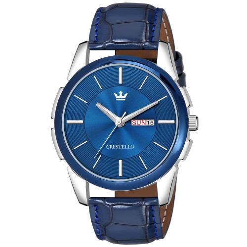 Crestello Blue Leather Strap Analog Wrist Watch for Men GR010-BLU
