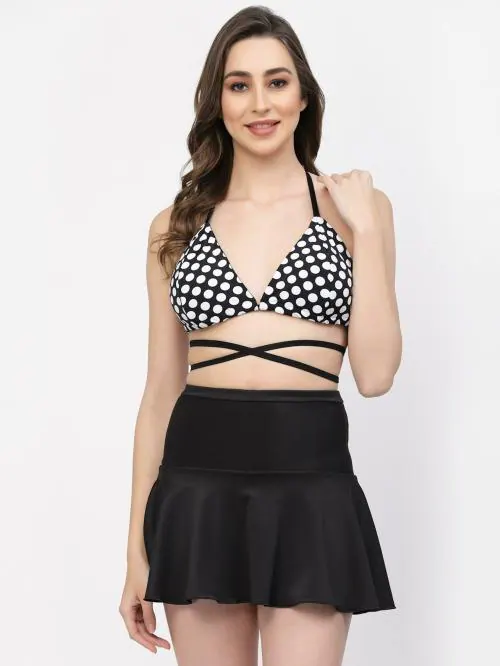 CUKOO Padded Polka Dot Two piece Skirtini Swimwear
