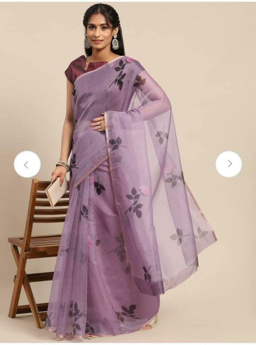 NH TAX Women Purple Floral Organza Saree (Free Size)