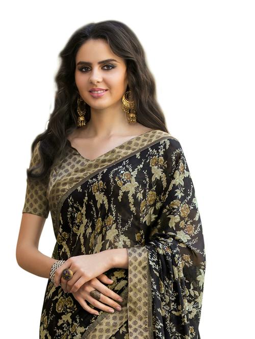 Pisara Woman's Black Printed Pure Georgette Saree