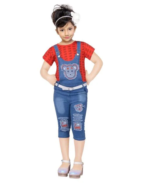 ZAFAFA girls denim dungarees set