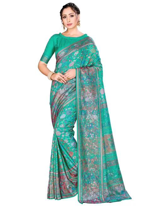 Tira Women partywear Cotton Silk Teal Color saree for women fastive look