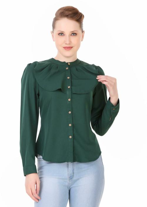 JR APPAREL Women Dark Green Solid Rayon Tops (S)