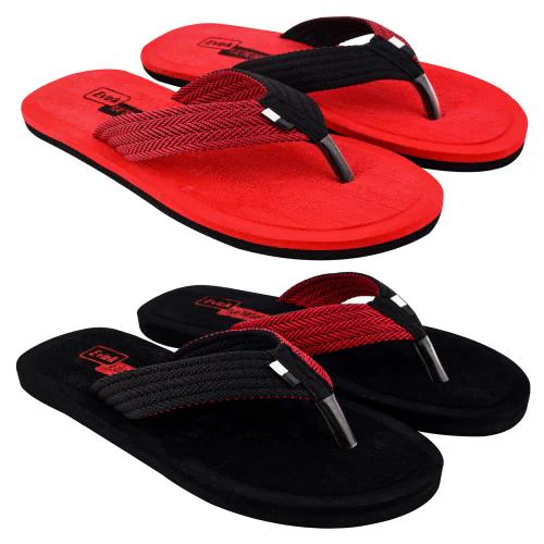 Vokline Mens Comfortable Trending And Stylish Multicolor Embozing Flipflop (Pack Of 2) Slippers (Red,Black)