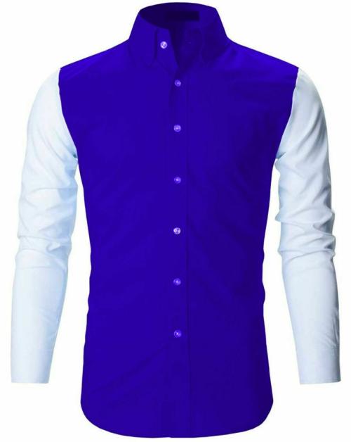 Life Roads Royal blue Pure Cotton Slim fit Casual shirt For Men