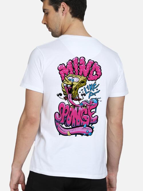 BLISSINK SpongeBob SquarePants Front And Back Printed White Cotton Tshirt for Men