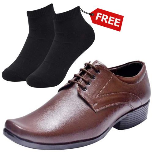 Vitoria Stylish Men's Brown Lace-Up Sythetic Leather Formal Shoes With Free Socks-8