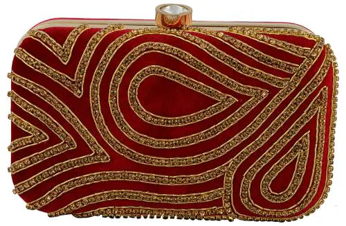 Tooba Handicraft Red Velvet Women Designer Clutch Bag With Shoulder Strap