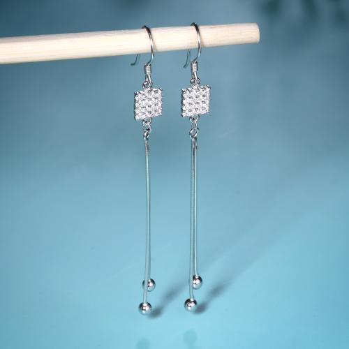 DEESSA 925 Sterling Silver Chime Drop Earrings with White Cubic Zirconia - Rhodium Plated, Elegant Gift for Women | Birthdays, Anniversaries, Valentine's Day | with Authenticity Certificate