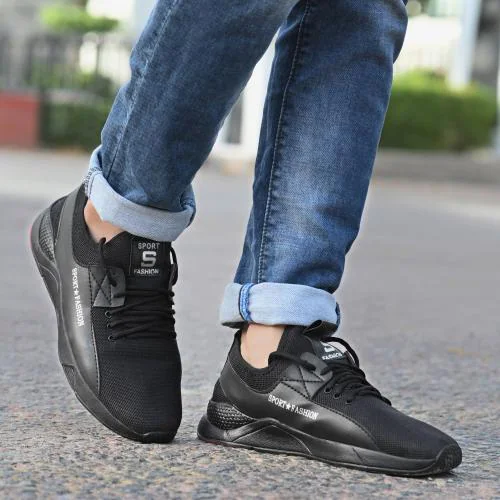 Pecozy Mesh Running and Training Lace-up Shoes For Men (Black)