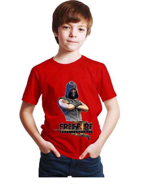 SHREE CHITRANSH CREATIONSCustomised Designed Printed T-Shirt Round Neck Half Sleeve Regular Casual Fit Free-Fire Garena Characters Printed T Shirt for Kids,Boys and Girls (Color- Red, Size- 8-9 Years)