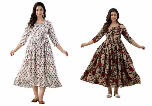 DEVEK Women's Rayon Maternity Dress/Pregnancy Dress/Easy Breast Feeding/Breastfeeding Dress Combo Pack of 2 Pieces