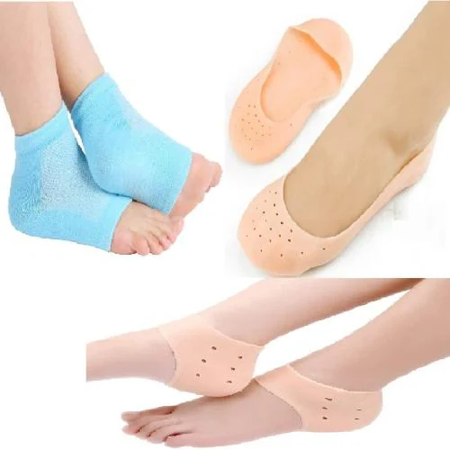 DJ FINDER COMBO Silicone Gel Heel Pad Socks 3 TYPES For Heel Swelling Pain Relief, Dry Hard Cracked Heels Repair Cream Foot Care Ankle Support Cushion - For Men And Women - (Free Size) (3 Pair)