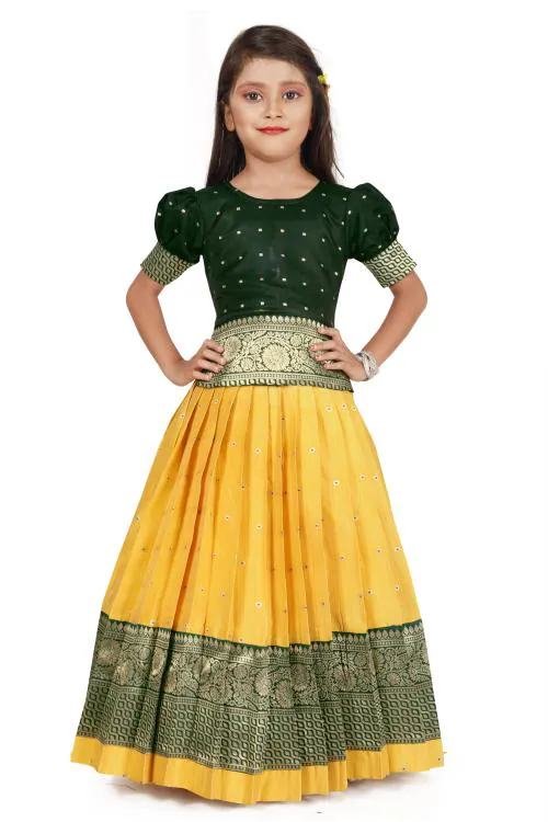 NOYYAL Kids New south Indian traditional pattu pavadai Cotton Silk Lehenga choli for girls dress (5-6 Years)