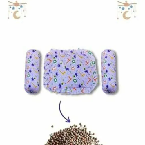 Little Boo Baby Full Rai Pillow Mustard Seeds -Round Head Shaping with 2 Bolster Baby Pillows,Neck Support for Infant, Babies (0-24months)