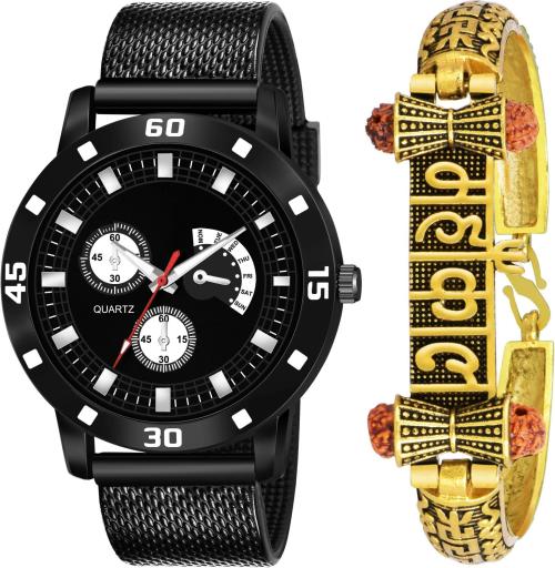 HENCY 492+046 New Designer Watch And One Mahakal Bracelet Combo For Men And Boys (Pack of 2)
