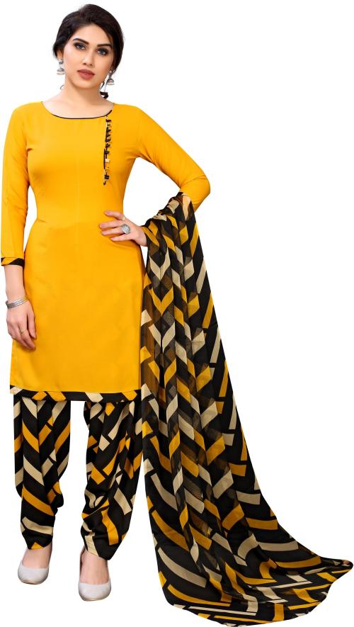 Iris Women Yellow, Black Crepe Floral Print, Printed, Geometric Print Unstitched Salwar Suit Material - Rd