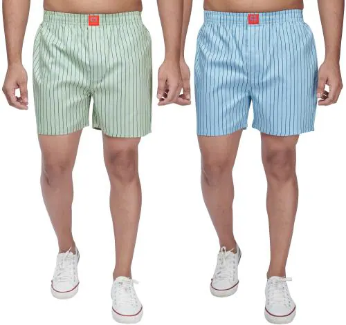 C3 Pack Of 2, 100% Cotton Striped Boxer Shorts For men - XL