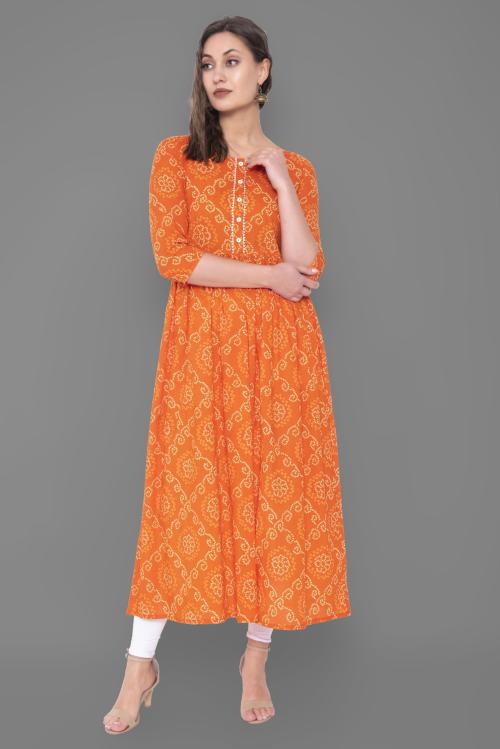Gulmohar Jaipur Women Orange Printed Pure Cotton Kurta