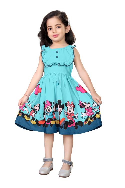 RK MANIYAR Presents Special Cartoon Printed Dress for Girls. ( Blue )