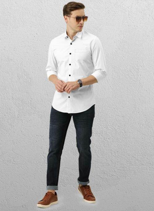 FASHIONAEX Men White Solid Pure Cotton Full Length Sleeve Shirt (XXL)