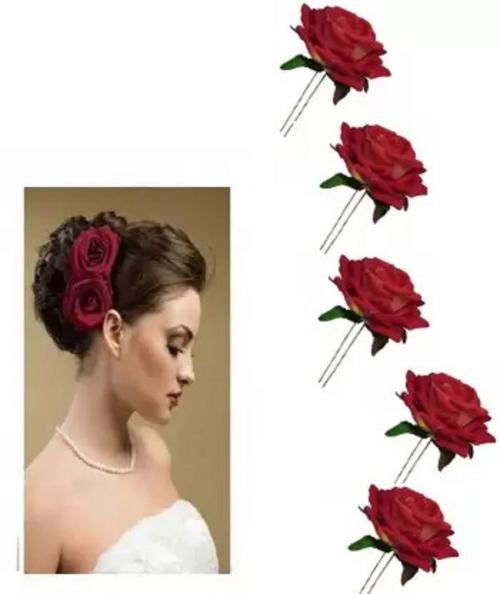 Buy KAIMA Fashionable Rose Flower Bun Hair Red Juda Clips for Women