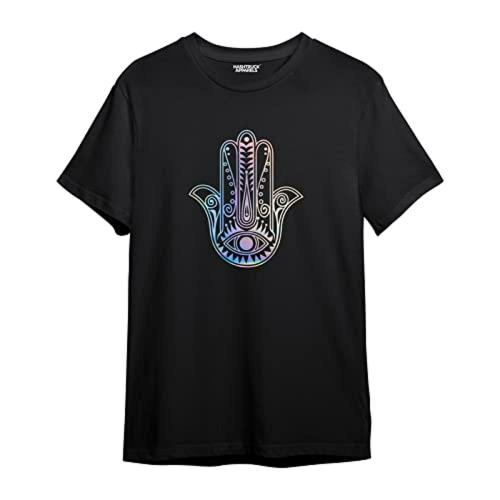Hashtruck Men And Women Black Cotton Hamsa Hand T-Shirt (S)