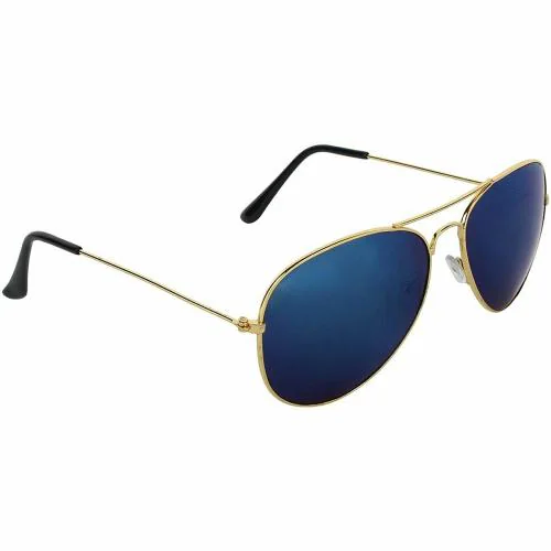 Blue Lens Golden Frame Aviator Sunglasses for Men and Women