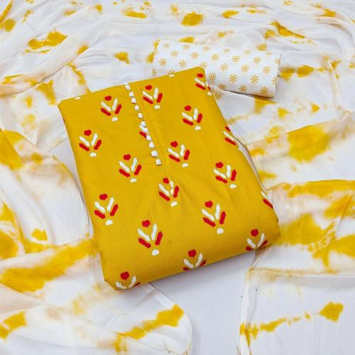 Panzora Chic Cotton Ensemble with Saburi Print Chinon Dupatta Salwar Suit Dress Material