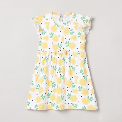 The Boo Boo Club Girls Summer Comfortable Pure Cotton Sleeveless Frock for Girls | 4-5 Years | Lemon With Leaf dresses | kids wear | girls dress | baby girl dresses | kids dress | dress | night dress for girls | frock girls | dresses for girls