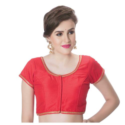 Rinkoo Women's Silk Solid Cap Sleeve Readymade Saree Blouse (R-579-RED_34_Red_X-Small)
