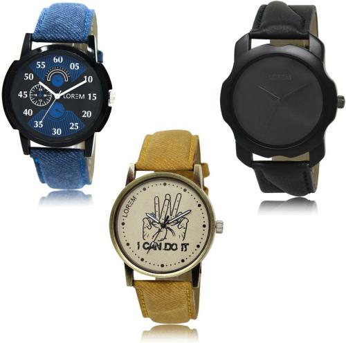 LOREM Multi-color Analog Watch For Men Pack of 3 Watches