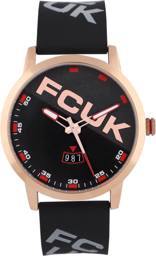 Fcuk Analog Black Dial Black Strap Watch For Men
