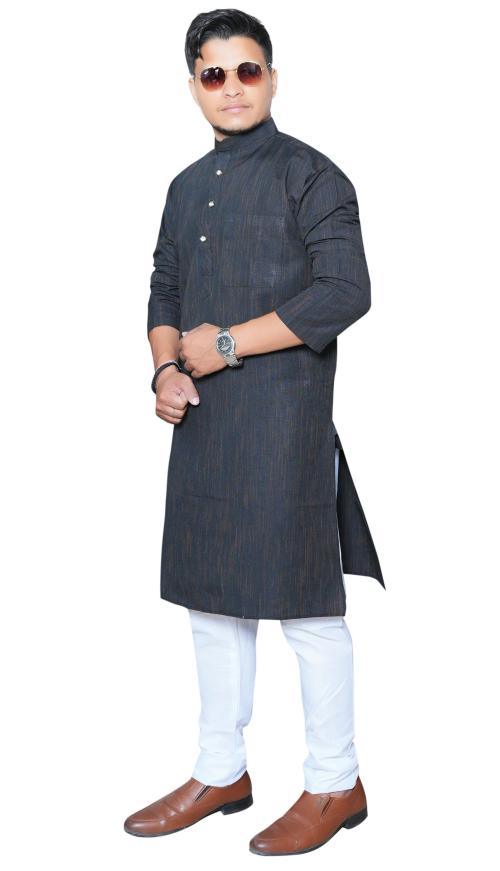 Men Cotton Khadi Black Kurta Pajama Set-M