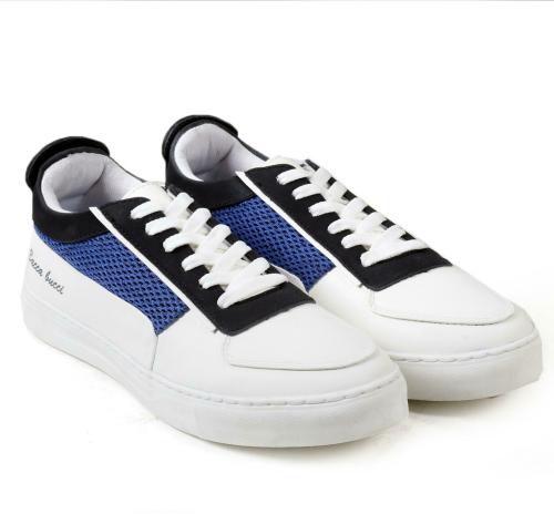 Bacca Bucci Men's Fashion Sneaker Flat Cloudfoam Clean casual shoe-White/Blue