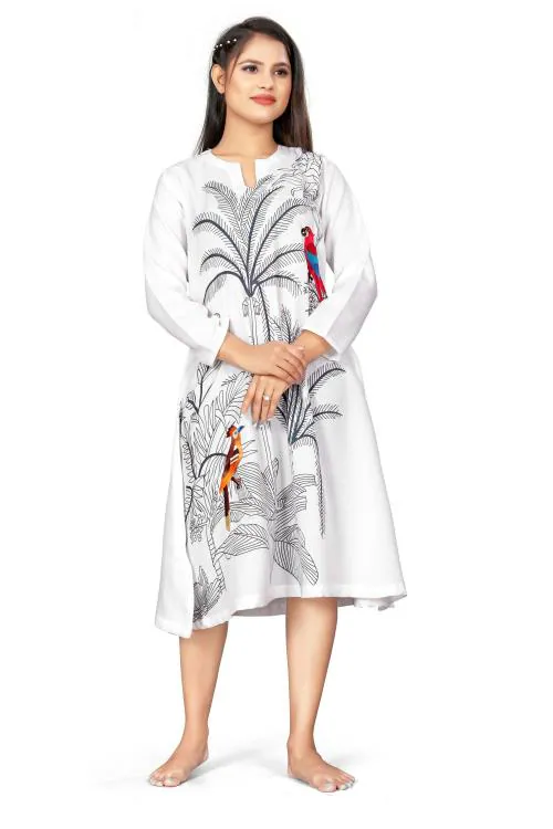 Glorious Art Rayon Digital Printed Solid White Color Regular Fit Kurti for Girls & Women