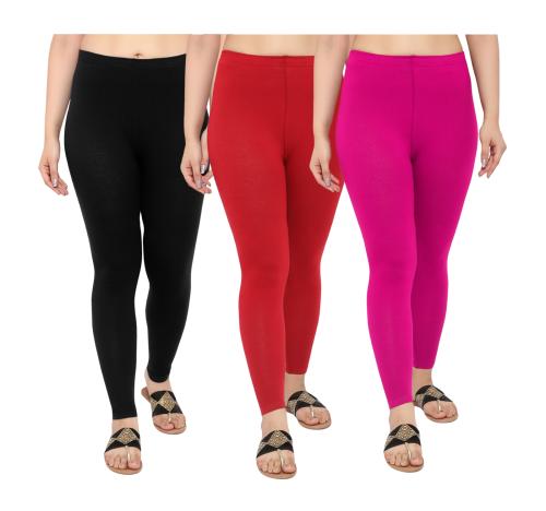 NGT Black,Red,Rani Pink Ankle Length Legging for Women Combo Of 3 (XL)