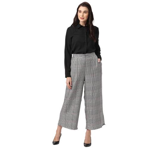 109F Stylish High Waist Grey Checkered Trousers for Women