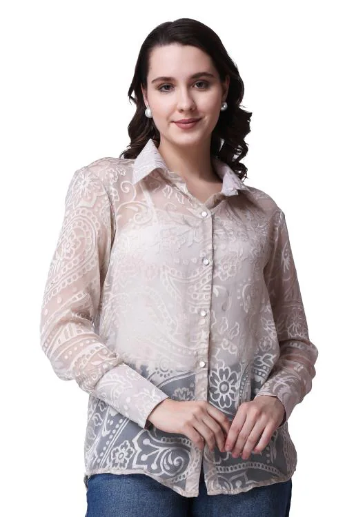 Popwings Casual Women White Net Laces Brasso Design Transparent Shirt