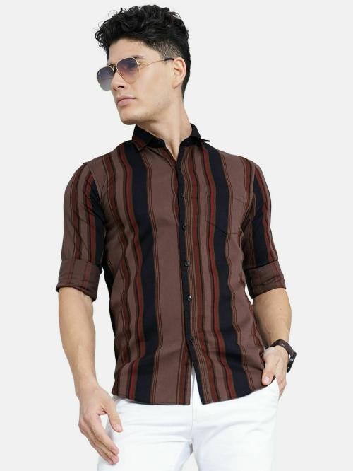 Camisa Men Brown Slim Fit Striped Casual Cotton Shirt Brown Colour XXL Size| Slim Fit Casual Shirts| Cotton Blend Casual Shirts