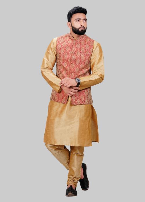 Ochex Men's Silk Kurta Pajama with Designer Ethnic Nehru Jacket/Modi Jacket